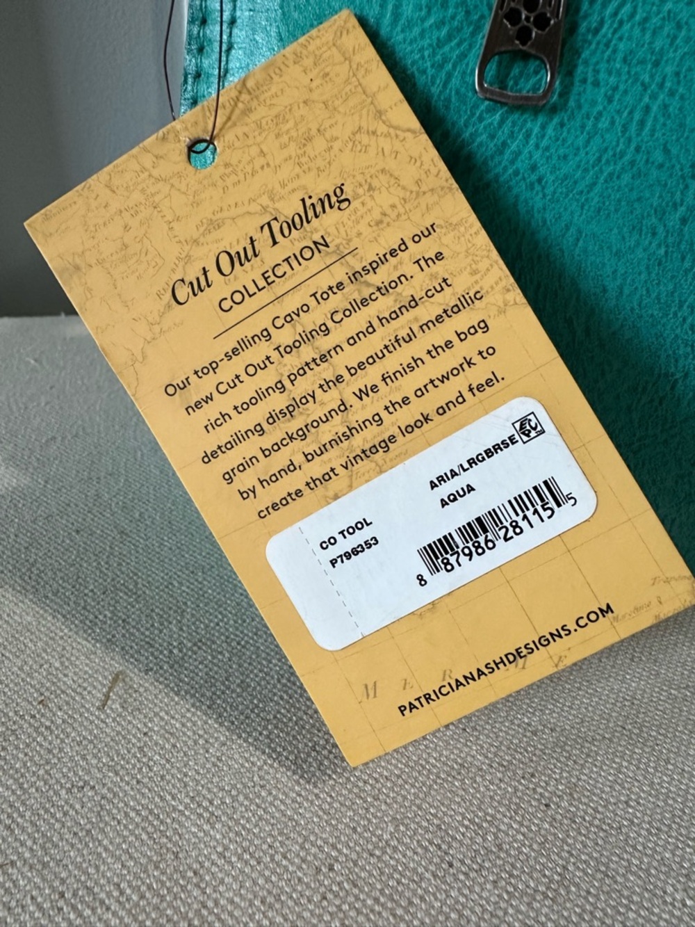 Patricia Nash Turquoise Floral Tooled Leather Ring-Handle Satchel - Picture 4 of 4